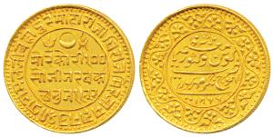 Pragmalji II, Gold 100 Kori, 18.69g, with the name of Queen Victoria, VS 1923, 1866 AD (KM