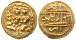 Krishna Raja Wodeyar (AH 1225-1285, 1810-1868 AD), Gold Pagoda, 3.43g, obv.Shiva-Parvati s