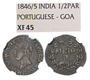 Goa, Maria II (1834-1853 AD), Silver ½ Pardao (150 Reis), 1846, the last digit re-engraved