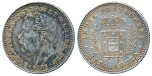 Goa, Luiz I (Ludwig), Silver ½ Uma Rupia / Rupee, 1881 (KM 312). Very Fine+.