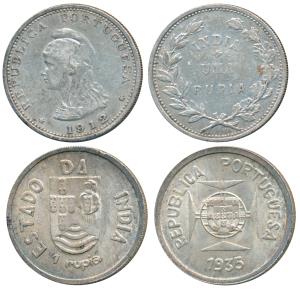 Goa, Silver, Uma Rupia, (2), 1912 and 1935 (KM 18 & 22). Very Fine+ and About Uncirculated