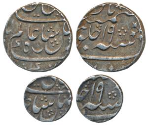 Murshidabad Mint, Silver Rupee and ¼, in the name of Shah Alam II, RY 19, crescent mint ma
