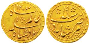 Murshidabad Mint, Gold 1/8 Mohur, 1.55g, in the name of Shah Alam II, struck at the Calcut