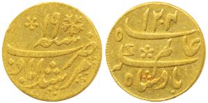 Murshidabad Mint, Gold ¼ Mohur, 3.03g, AH 1204/19, in the name of Shah Alam II, oblique mi