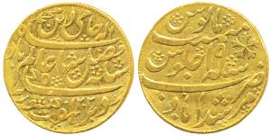 Murshidabad Mint, Gold ½ Mohur, 6.02g, in the name of Shah Alam II, AH 1202/19, oblique mi