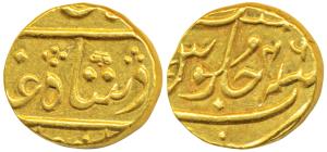Gold Mohur, 11.57g, struck at the Bombay Mint, (circa 1803-1824), in the name of Shah Alam