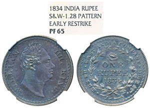 William IV, Proof Silver Pattern Rupee, 1834, Calcutta Mint, obv. bare head of the ruler f