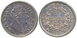 William IV, Proof Restrike Silver ¼ Rupee, 1835, Calcutta Mint, F Raised on truncation, 18