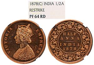 Victoria Empress, Copper ½ Anna, 1878, Calcutta Mint, Bust B, Bust B, 4 panels to the jabo