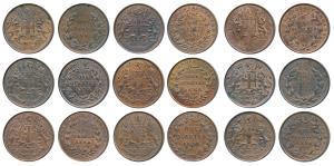 Copper ¼ Anna (9), 1835, Bombay Mint, 30 Berries (15 L+15 R), large loops to the ribbon bo