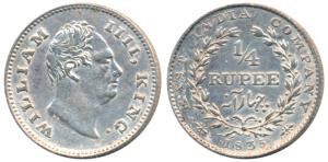 William IV, Silver ¼ Rupee, 1835, Calcutta Mint, RS incuse, Wreath with 20 Berries (10L+10