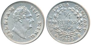 William IV, Silver ¼ Rupee, 1835, Calcutta Mint, F incuse, Wreath with 19 Berries (10L+9R)