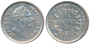William IV, Silver ¼ Rupee, 1835, Calcutta Mint, F raised, Wreath with 18 Berries (10L+8R)