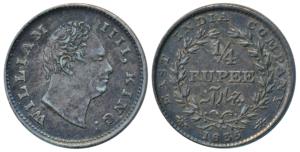 William IV, Silver ¼ Rupee, 1835, Bombay Mint, No initials, Wreath with 20 Berries (10L+10