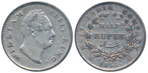 William IV, Silver ½ Rupee, 1835, Calcutta Mint, RS incuse, 21 Berries, (Prid 66). Fine+, 