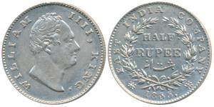 William IV, Silver ½ Rupee, 1835, Calcutta Mint, F incuse, 20 Berries, (Prid 69). Very Fin