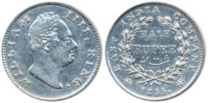 William IV, Silver ½ Rupee, 1835, Calcutta Mint, F incuse, 19 Berries, (Prid 70). Very Fin