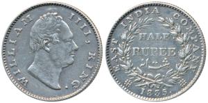 William IV, Silver ½ Rupee, 1835, Bombay Mint, No initials, 20 Berries, (Prid 72). Very Fi