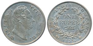 William IV, Silver Rupee, 1835, Calcutta Mint, F raised, A / I, Two leaves, 19 Berries, (P
