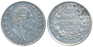 William IV, Silver Rupee, 1835, Calcutta Mint, Mule, F incuse, No dot after F, A / II, Bud