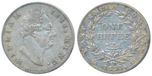 William IV, Silver Rupee, 1835, Calcutta Mint, F incuse, No dot after F, A / II, Two Leave