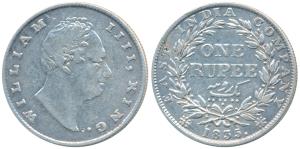 William IV, Silver Rupee, 1835, Calcutta Mint, F incuse, No dot after F, A / III, Bud Leav