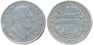 William IV, Silver Rupee, 1835, Calcutta Mint, RS incuse, B / II, Two leaves, 19 Berries, 