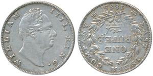 William IV, Silver Rupee, 1835, Bombay Mint, No initials, B / II, Bud leaves, 20 Berries, 