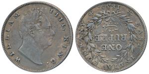 William IV, Silver Rupee, 1835, Bombay Mint, No initials, B / II, Bud leaves, 20 Berries, 