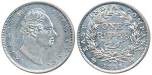 William IV, Silver Rupee, 1835, Calcutta Mint, RS incuse, C / II, Extremely thin letters a