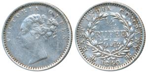 Victoria Queen, Silver ¼ Rupee, 1840, Continuous legend, Madras Mint, English Head, S incu