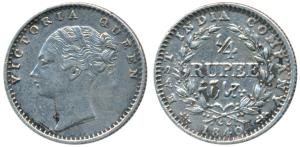 Victoria Queen, Silver ¼ Rupee, 1840, Continuous legend, Calcutta Mint, Indian head, incus