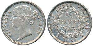 Victoria Queen, Silver ¼ Rupee, 1840, Divided legend, Calcutta / Bombay Mint, WW raised, 1