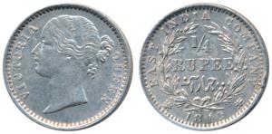 Victoria Queen, Silver ¼ Rupee, 1840, Divided legend, Madras Mint, WWS raised, 10 Berries 