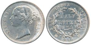 Victoria Queen, Silver ½ Rupee, 1840, Divided legend, Calcutta / Bombay Mint, WW incuse, 2