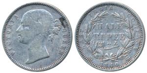 Victoria Queen, Silver ½ Rupee, 1840, Divided legend, Madras Mint, S raised WW incuse, 24 