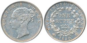 Victoria Queen, Silver Rupee, 1840, Continuous legend, Madras Mint, English Head, S incuse