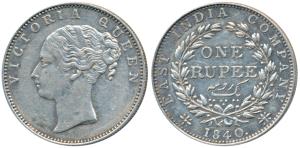 Victoria Queen, Silver Rupee, 1840, Continuous legend, Madras Mint, English Head, S incuse