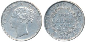 Victoria Queen, Silver Rupee, 1840, Continuous legend, Madras Mint, English Head with Comp