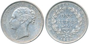 Victoria Queen, Silver Rupee, 1840, Continuous legend, Madras Mint, English Head with Comp