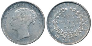 Victoria Queen, Silver Rupee, 1840, Continuous legend, Madras Mint, English Head with Part