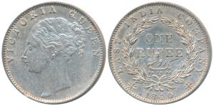 Victoria Queen, Silver Rupee, 1840, Continuous legend, Madras Mint, English Head with Modi