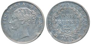 Victoria Queen, Silver Rupee, 1840, Continuous legend, Calcutta Mint, English Head with Mo