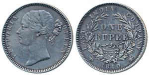 Victoria Queen, Silver Rupee, 1840, Divided legend, Madras Mint, W.W.S raised, 28 Berries,