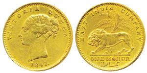 Victoria Queen, Gold Mohur, 11.63g, 1841, Continuous legend, without initial on truncation
