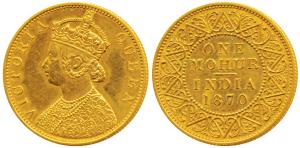 Victoria Queen, Gold Mohur, 1870. (Prid 10).Proof Restrike, Mint State, Very Rare.