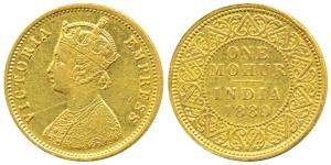 Victoria Empress, Gold Mohur, 1889, V in Jabbot (Prid 23). Very Fine, Rare.