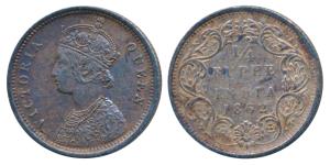 Victoria Queen, Silver ¼ Rupee, 1862, Bombay Mint, A / I / No mint mark, inverted numeral 