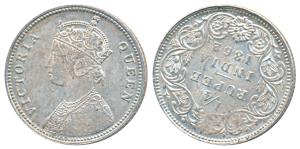 Victoria Queen, ¼ Rupee, 1862, Error, nearly Inverted die axis, die rotate to 7 o’clock.Ex