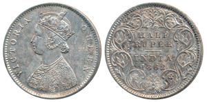 Victoria Queen, Silver ½ Rupee, 1862, Calcutta Mint, A / I, (Prid 255). About Extremely Fi